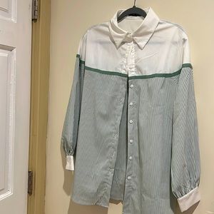 Striped white blouse with green lines
